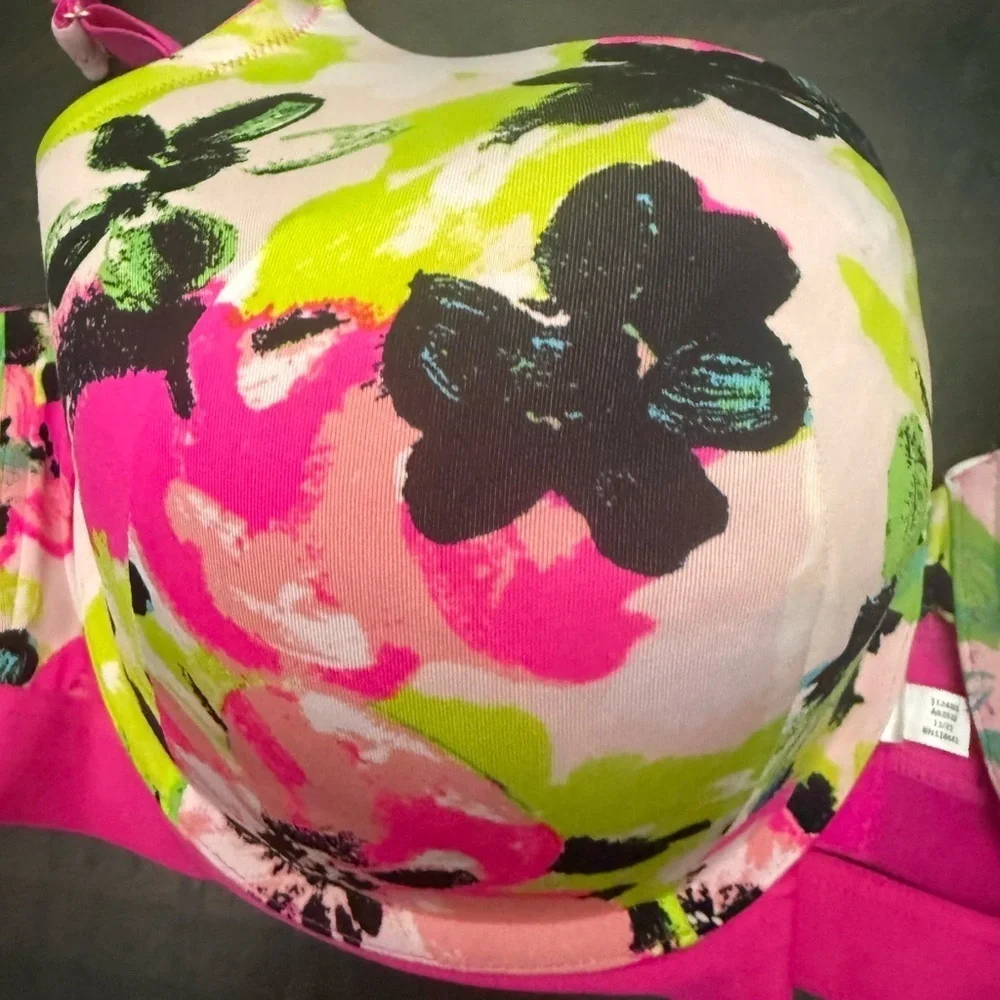 Cacique Lane Bryant Printed Boost Balconette Bra With Cutout Mini Floral 46F - Picture 8 of 10